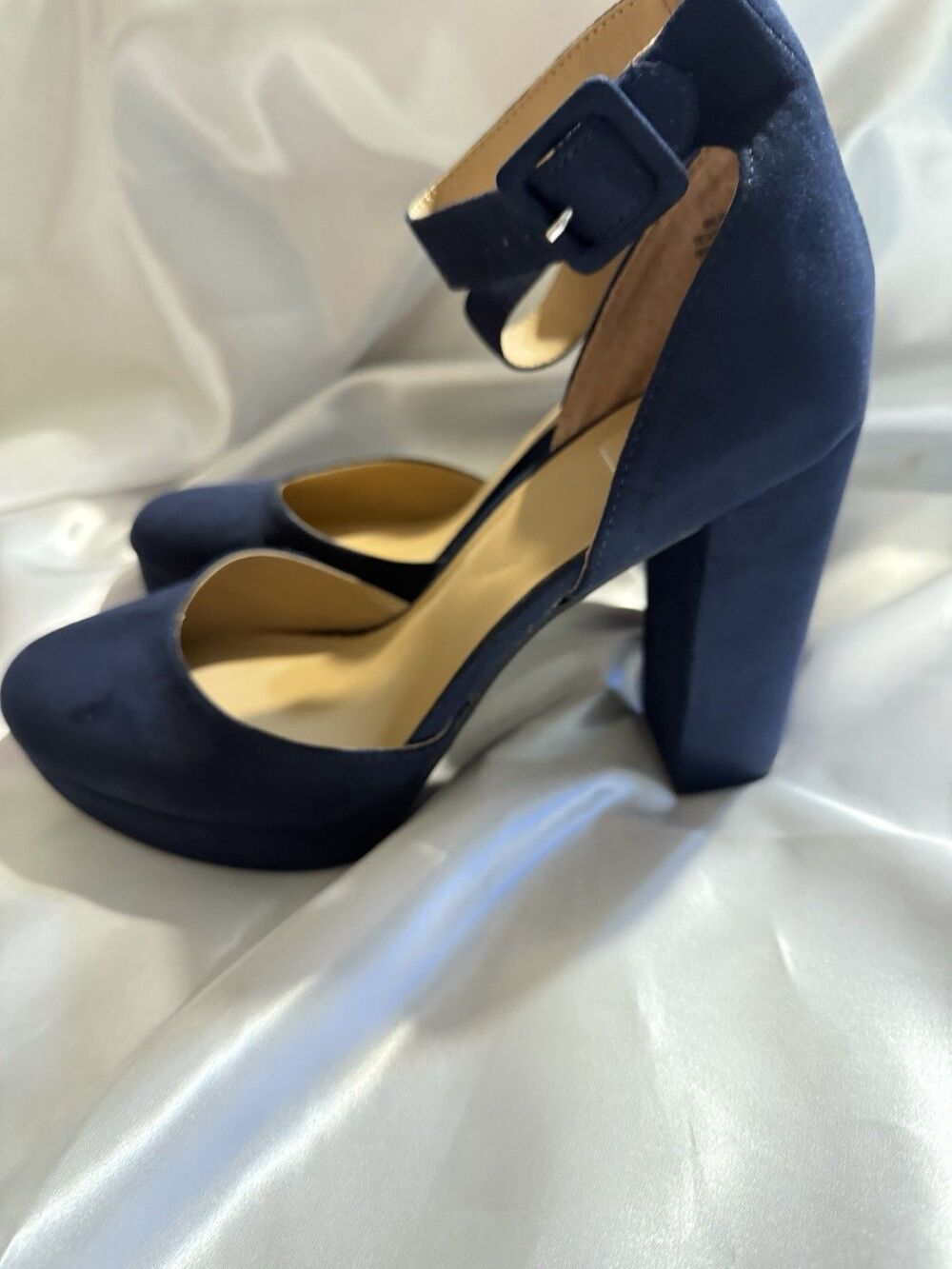 Kaari Navy Blue Suede Block Heel Pumps Women Size 9